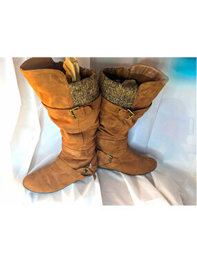 BONGO women’s tall slouch boots in brown/cognac, size US 8 Wide
